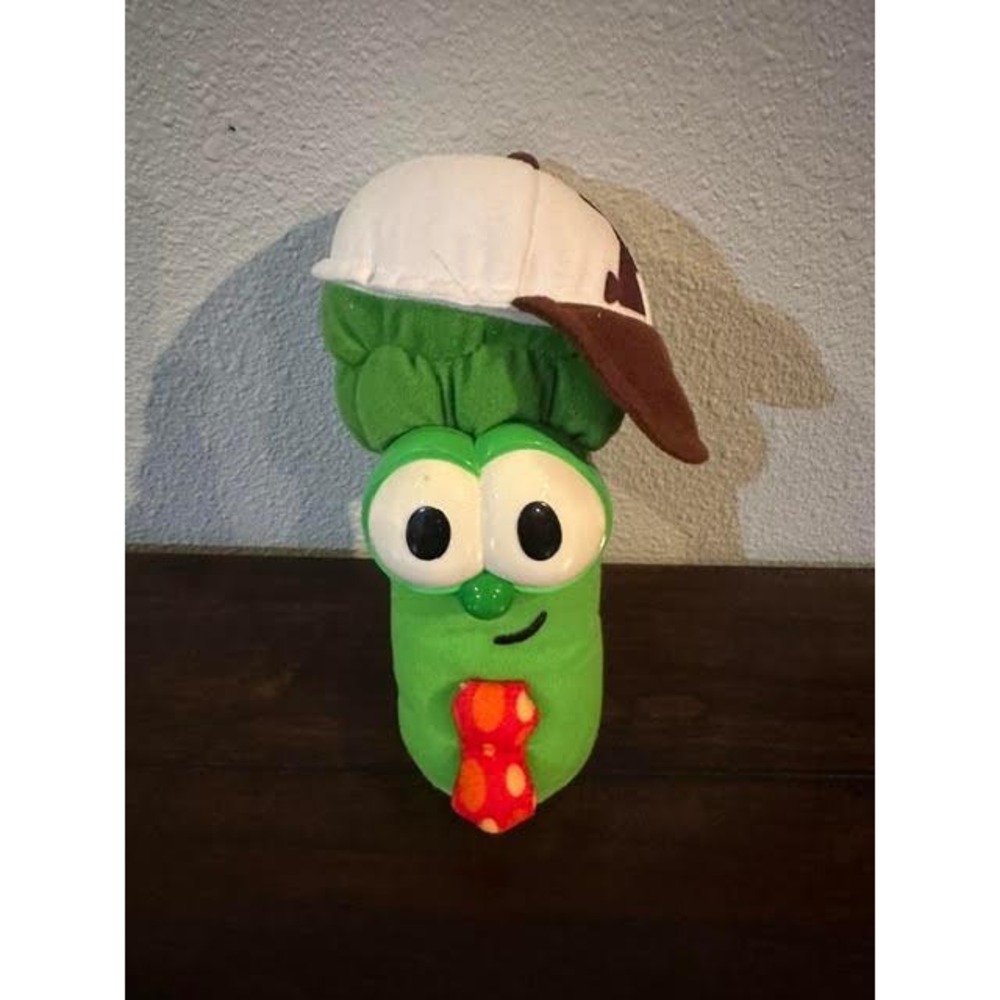 VeggieTales Archibald Asparagus Plush Toy with Baseball Cap and Polka Dot Tie